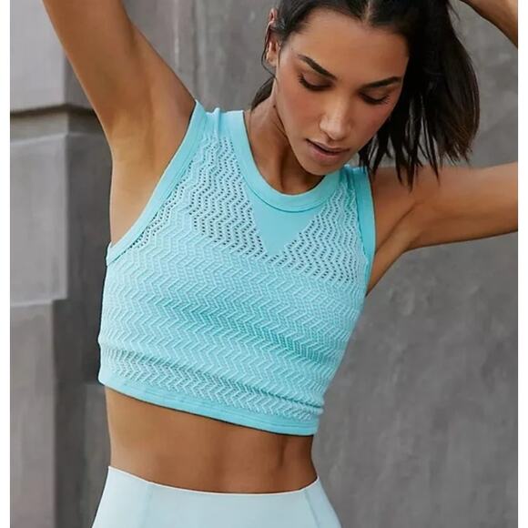 Free People FP Movement FREE THROW Textured Muscle Tank Cyan Blue M/L NWOT $40 - Picture 1 of 7